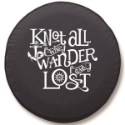 Knot All Who Wander Tire Cover on Black Vinyl