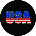 USA Flag Tire Cover on Black Vinyl